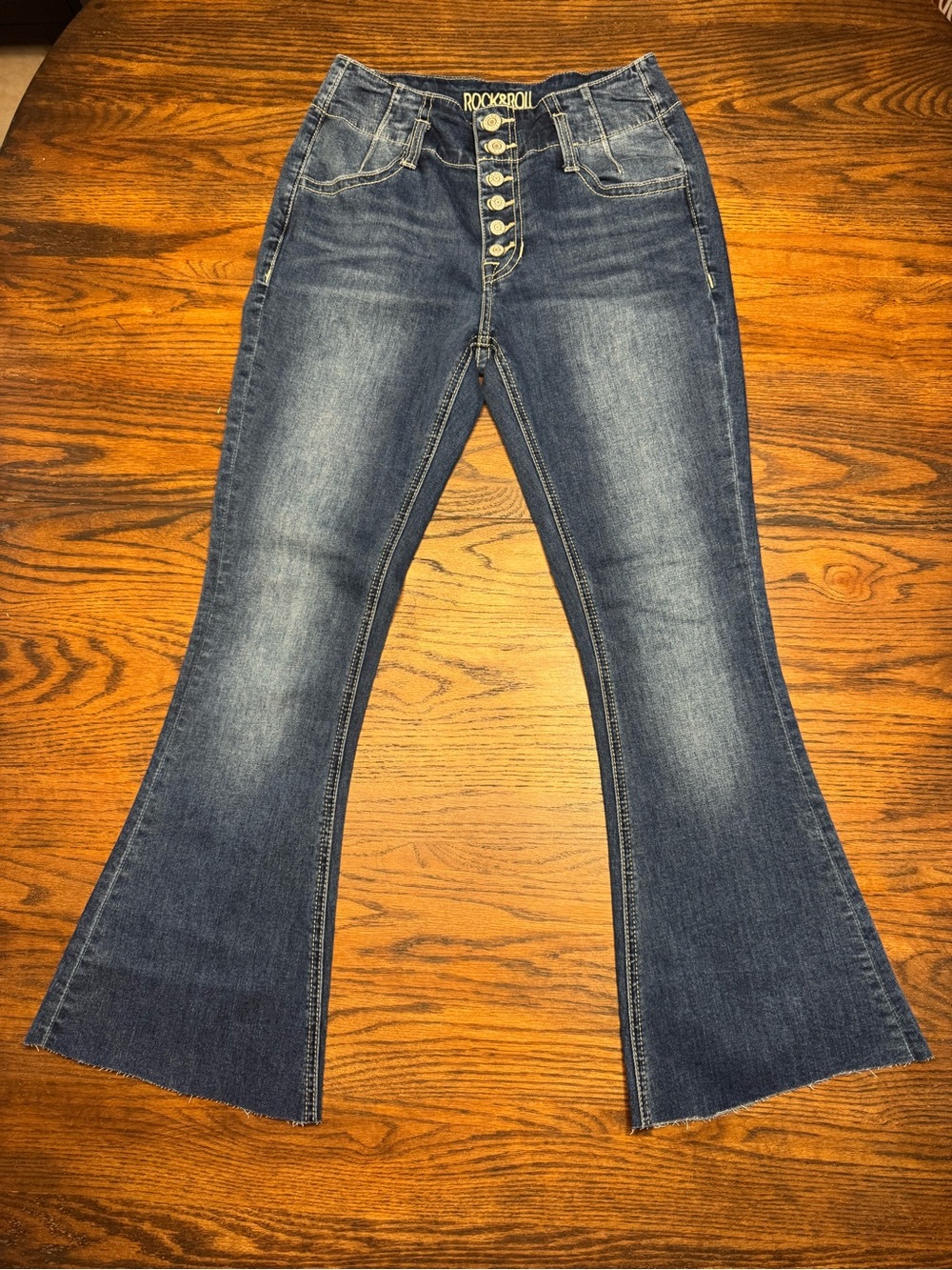 Women's Rock & Roll Cowgirl Jeans Flare Legs Button Fly Size 27x 27.5